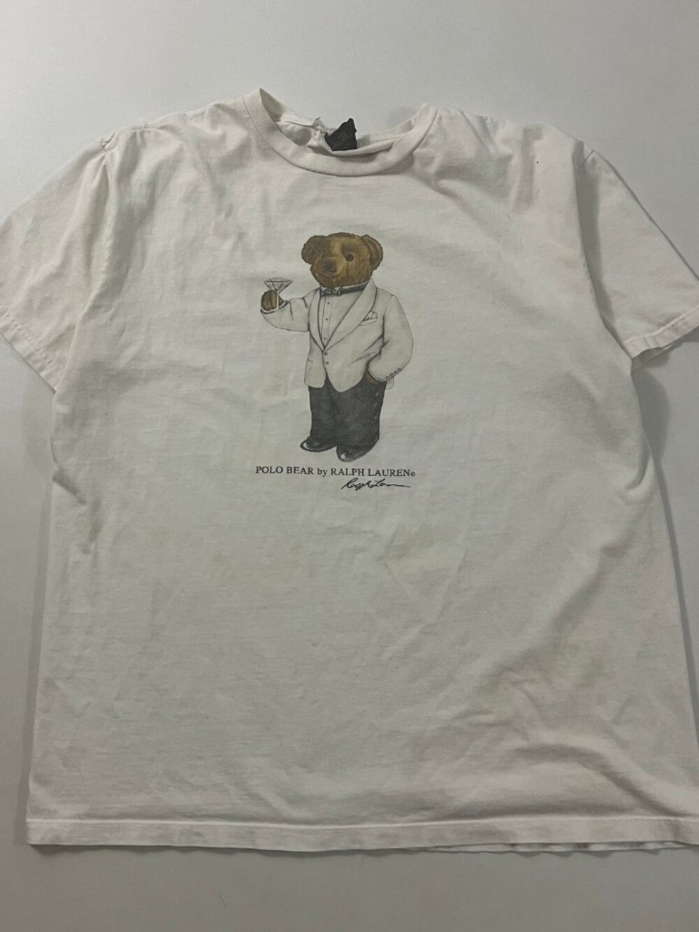 Vintage Polo Ralph Lauren Martini Polo Bear Tuxedo White Tee M